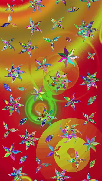 Raster illüstrasyonundaki çiçek desenli çizim. Kırmızı renkte çiçekler.