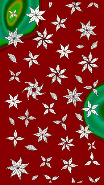 El çizimi çiçek çizimi deseni (fayans). Şirin çiçekli, desenli, kırmızı renkli bir eskiz deseni. Tekstil için suluboya çizim deseni.