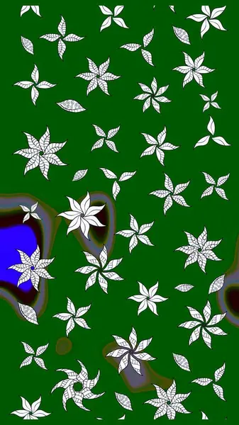 Çiçek ve yapraklı karalama şeklinde Raster çiçek deseni. Yumuşak, yeşil renkli bahar çiçekleri. Raster illüstrasyonu.