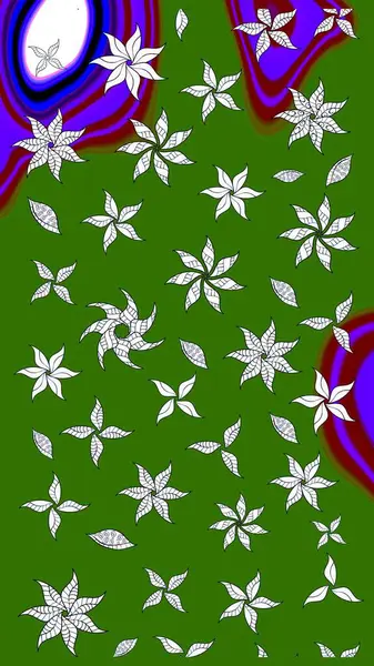 Raster illüstrasyonundaki çiçek desenli çizim. Yeşil renkli çiçekler. Renkli Bahar Teması eskiz kalıbı. Düz Çiçek Elementleri Tasarımı.