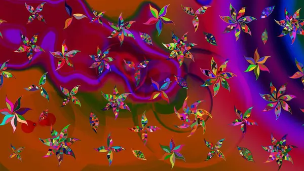 Raster Çiçek İllüstrasyonu 'nun şirin tekstili. Kahverengi renkli etnik çiçeklerle zarif bir eskiz deseni..