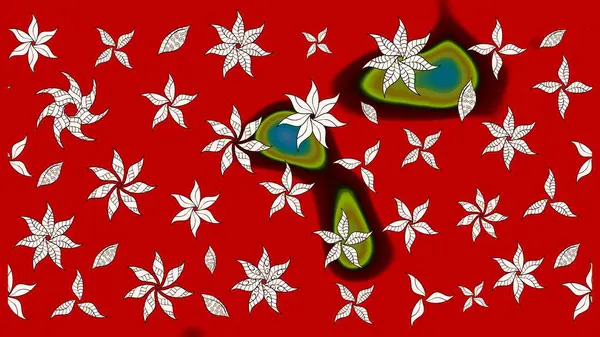 Raster illüstrasyonu. Küçük çiçekli yay deseni çiz. Suluboya stilinde kırmızı renkler üzerine.