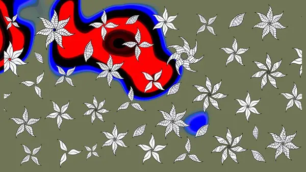 Tomurcukları papatya çiçekleri olan sevimli bir çiçek deseni. Miles Fleur, süslü püslü bir süs. Eski usul. Eskiz geçmişi. Kumaş, tekstil, duvar kağıdı baskısı için. Raster illüstrasyonu.