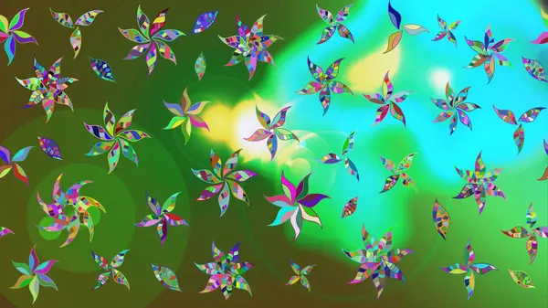 Tekstil ve kapak tasarımı için mükemmel. Doodle tarzı. Yeşil renkli çiçekler. Renkli yeşil çizim kalıbı. Elle çizilmiş sonbahar çiçeği deseni..