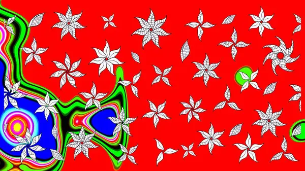 Kırmızı renkte etnik çiçeklerle süslenmiş zarif bir eskiz şekli. Raster Çiçek İllüstrasyonu güzel tekstil..