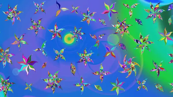 Renkli desenli eskiz deseni, mavi çiçekler ve dekoratif elementlerle. Eskiz geçmişi. Raster illüstrasyonu. Kumaş, tekstil, duvar kağıdı baskısı için. Antika retro tarzı.