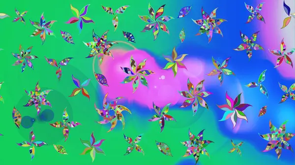 Motley illüstrasyonu. Küçük renkli çiçekler. Küçük çiçekte güzel bir desen. Moda baskıları için zarif bir şablon. Yeşil çiçekli bahar çiçekleri.