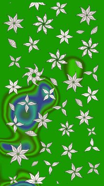 Üzerinde yeşil renkte karalamalar olan çiçek desenleri çiz. Raster illüstrasyonu.