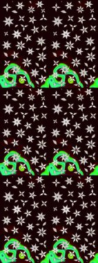 Raster Illustrasyon 'daki Çiçek Deseni' nin son moda çizimi. Siyah renkli çiçekler. Renkli Yaz Temalı eskiz kalıbı. Düz Çiçek Elementleri Tasarımı.