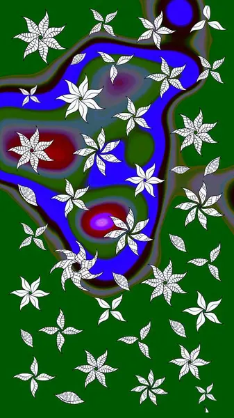 Yeşil renkli çiçekler. Raster illüstrasyonu. Düz Çiçek Elementleri Tasarımı. Renkli Bahar Teması eskiz kalıbı. Asya tekstil tarzında. Çiçek desenini çiz.