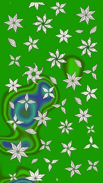 Üzerinde yeşil renkte karalamalar olan çiçek desenleri çiz. Raster illüstrasyonu.