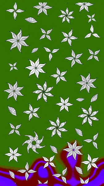 Küçük çiçekte hoş bir çiçek deseni var. Çiçeksel elementlerle süslenmiş zarif raster dokusu. Parlak çiçekli yeşil renkler üzerine soyut çizim deseni.