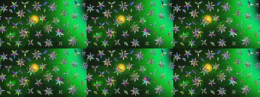 Yeşil renkli çiçekler. Kumaş desenli papatya çiçekleri ayrıntıları.