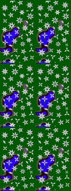 Yeşil renkli bitkilerden oluşan parlak çiçekli çizim deseni.