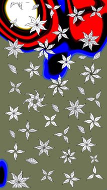 Düz Çiçek Elementleri Tasarımı. Renkli Bahar Teması eskiz kalıbı. Raster Şirin kumaş deseni. Eskiz klasiği.