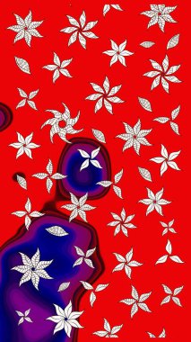 Raster illüstrasyonu. Raster illüstrasyonundaki çiçek desenli çizim. Güzel kumaş deseni. Kırmızı renklerde.