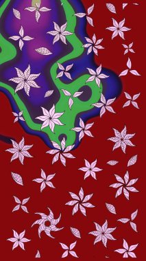 El çizimi çiçek unsurları olan soyut çizim raster deseni. Kırmızının üstüne kırmızı. Retro tekstil tasarım koleksiyonu. Çiçekli ipek eşarp. 1950 'ler-1960' lar motifleri.