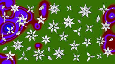 Raster illüstrasyonundaki çiçek desenli çizim. Yeşil renkli çiçekler. Renkli Bahar Teması eskiz kalıbı. Düz Çiçek Elementleri Tasarımı.