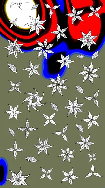 Düz Çiçek Elementleri Tasarımı. Renkli Bahar Teması eskiz kalıbı. Raster Şirin kumaş deseni. Eskiz klasiği.