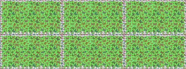 Soyut arkaplan. Yeşil renkli resimler, tropik kelebeklerle birlikte. Duvar kağıtları, web sayfası geçmişi, yüzey dokuları, tekstil için mükemmel. Raster kelebekleri deseni.