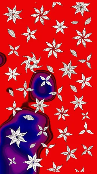 Raster illüstrasyonu. Raster illüstrasyonundaki çiçek desenli çizim. Güzel kumaş deseni. Kırmızı renklerde.