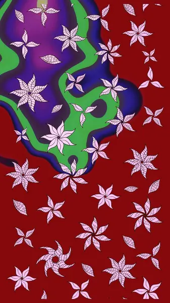 El çizimi çiçek unsurları olan soyut çizim raster deseni. Kırmızının üstüne kırmızı. Retro tekstil tasarım koleksiyonu. Çiçekli ipek eşarp. 1950 'ler-1960' lar motifleri.