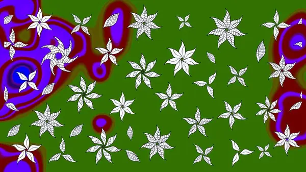 Raster illüstrasyonundaki çiçek desenli çizim. Yeşil renkli çiçekler. Renkli Bahar Teması eskiz kalıbı. Düz Çiçek Elementleri Tasarımı.