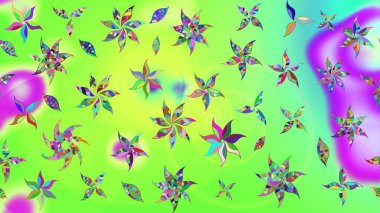 Düz Çiçek Elementleri Tasarımı. Renkli Yaz Temalı eskiz kalıbı. Yeşil renkli çiçekler. Raster illüstrasyonunda çiçek deseni çizimi.