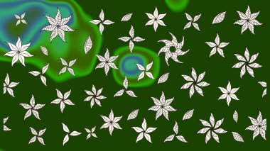 Nakış desenli çiçek deseni. Renkli grunge soyut arkaplanı koloyeşil çiçeklerle süslüyor. İzler, kumaş, duvar kağıtları, tekstil için raster dokusu.