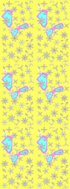 Sarı renkli etnik çiçekli zarif eskiz deseni. Raster Çiçek İllüstrasyonu güzel tekstil..