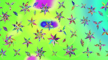 Sabıka fotoğraflarında, bebek kıyafetlerinde, duvar kâğıtlarında, paket kutularında falan kullanılabilir. Zarif, parlak ve yeşil çiçek desenli bir taslak. Raster..