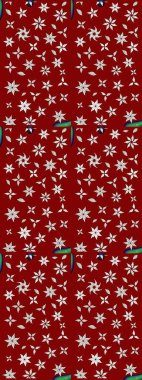 Küçük çiçekteki sevimli çiçek deseni. Bir sürü kırmızı ve soyut çiçekli tropik eskiz deseni. Renkli raster çizimi çizimi.