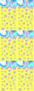 Çiçekli çiçek deseni, suluboya. Raster deseni. Süslü kumaş deseni.