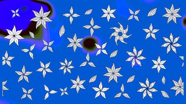 Raster illüstrasyonundaki çiçek desenli çizim. Mavi renkli çiçekler. Renkli Bahar Teması eskiz kalıbı. Düz Çiçek Elementleri Tasarımı.