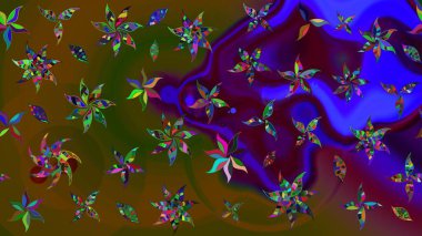 Çiçek desenli çizim. Raster illüstrasyonu. Asya tekstil tarzında. Raster illüstrasyonu. Kahverengi renkte çiçekler.