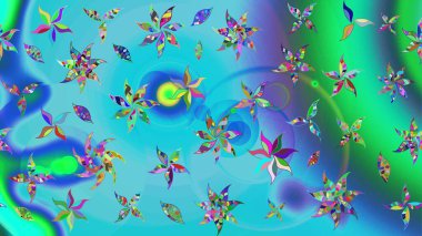 Mavi renkli çiçekler. El çizimi çiçekli soyut çizim kalıbı. Raster illüstrasyonu.