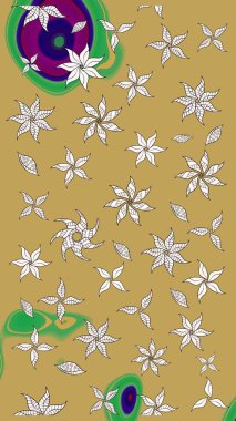 Sarı renkli Asya tekstili. Raster illüstrasyonu. Çiçek desenini çiz.