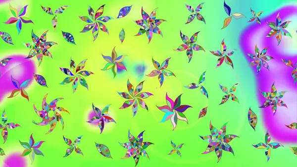 Düz Çiçek Elementleri Tasarımı. Renkli Yaz Temalı eskiz kalıbı. Yeşil renkli çiçekler. Raster illüstrasyonunda çiçek deseni çizimi.