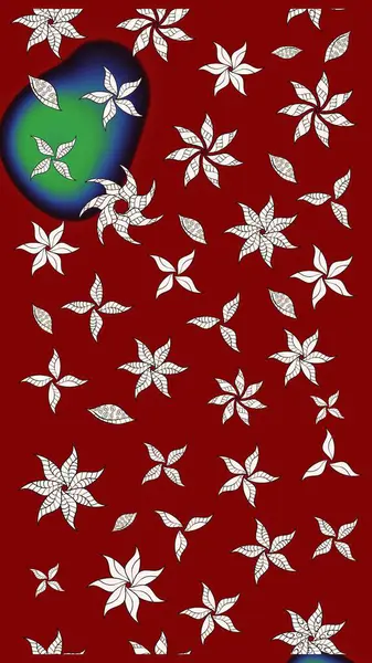 Çocuksu tasarım. Kırmızı arka planda. Tekstil, kumaş, ambalaj, hatıra defteri için hoş bir çiçek arkaplanı. Elle çizilmiş karalama çiçekleri ile Raster çizim deseni.