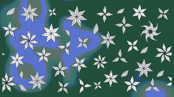 Suluboya çiçekli çiçek deseni. Raster illüstrasyonu. Yeşil renkli Asyalı tekstil.