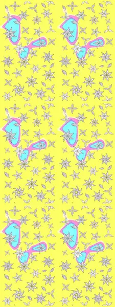 Sarı renkli etnik çiçekli zarif eskiz deseni. Raster Çiçek İllüstrasyonu güzel tekstil..