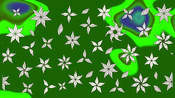 3D çiçekler, eskiz. Raster illüstrasyonu. Yeşil renklerde.