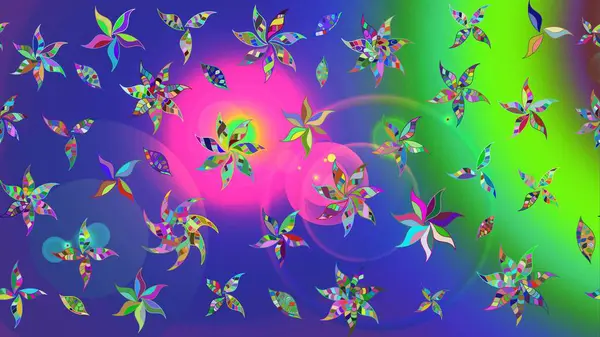 Mavi renkli çiçekler. El çizimi çiçekli soyut çizim kalıbı. Raster illüstrasyonu.