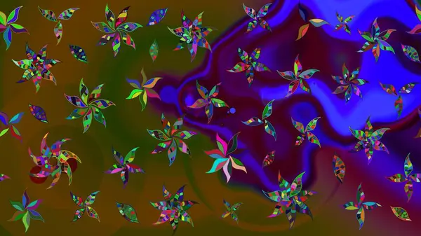 Çiçek desenli çizim. Raster illüstrasyonu. Asya tekstil tarzında. Raster illüstrasyonu. Kahverengi renkte çiçekler.