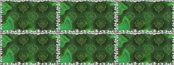 Çiçek süsü ile kusursuz desen. Yeşil renkli çiçekler. Raster illüstrasyonu.