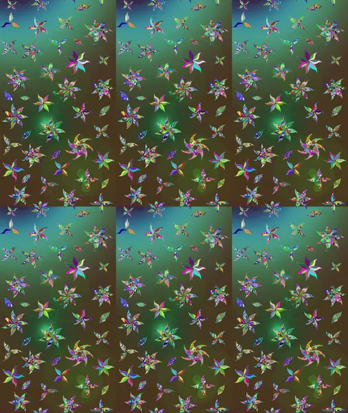 Yeşil renkli çiçekler. Raster illüstrasyonu. Küçük çiçekte sevimli çiçek deseni var..