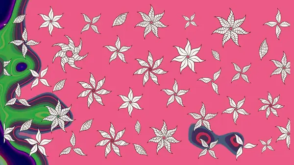 Pembe renkli etnik çiçeklerle süslenmiş zarif bir eskiz. Asya Tekstil 'inde Raster Çiçek İllüstrasyonu.