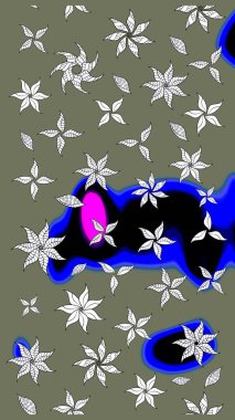 Çiçekli zambakların eskiz geçmişi. Çiçek tasarımı için inanılmaz bir kolaj cenneti tarzı. Parlak çiçekli kolaj çiçekleri yeşil.