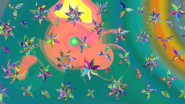 Raster illüstrasyonu. Raster illüstrasyonundaki çiçek desenli çizim. Güzel kumaş deseni. Mavi renklerde.