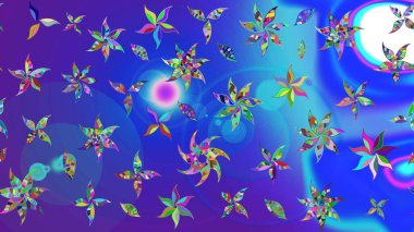 Raster illüstrasyonu. Çiçek buketleriyle klasik bir eskiz şekli. Mavi renklerde.